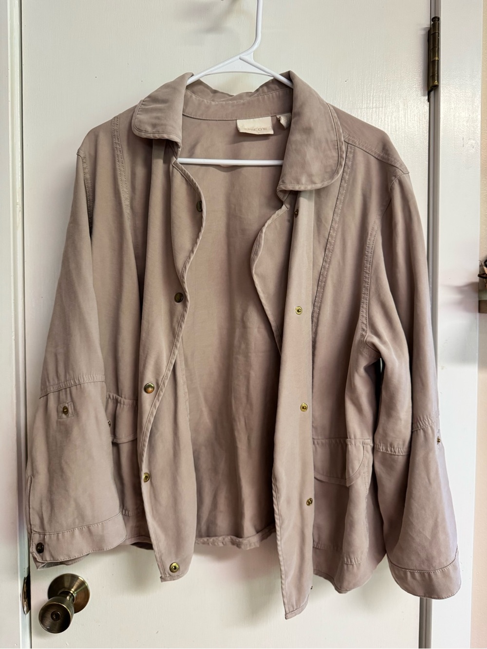 Chico's Light Taupe Utility Jacket with Snap Buttons (size xl 16)